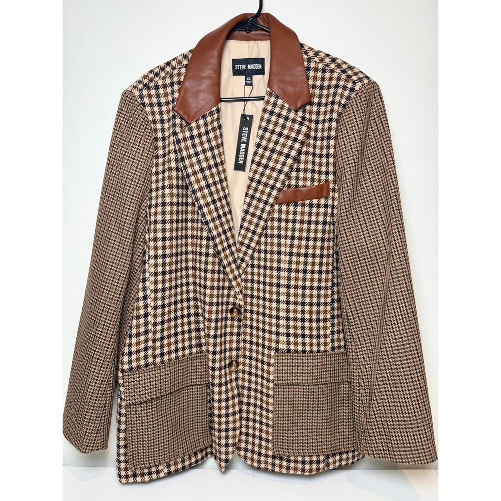 Steve Madden Carolina Oversized Blazer, Brown Plaid, NWT - Picture 2 of 14